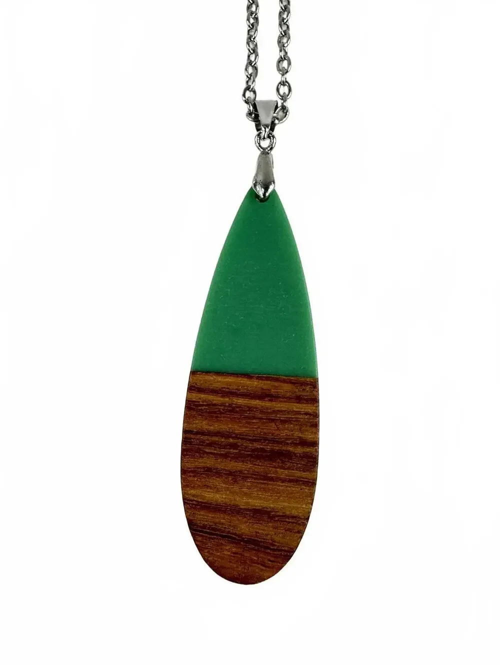 Fashion Jewelry Silver Toned Wooden & Turquoise Pendant Women's Necklace